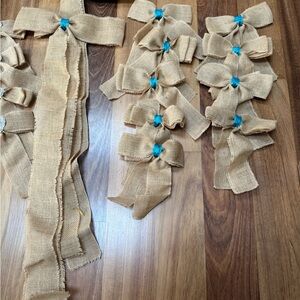Rustic Burlap Bows with Blue and Ivory Accents